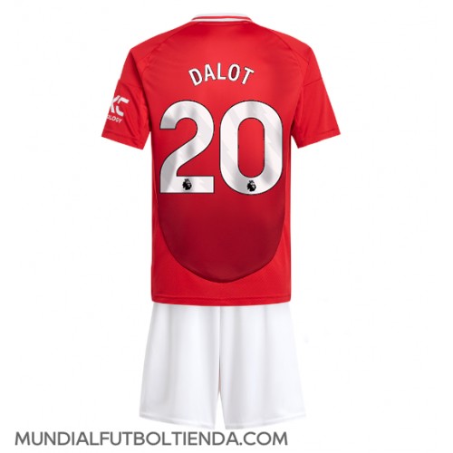 Camiseta Manchester United Diogo Dalot #20 Primera Equipación Replica 2024-25 para niños mangas cortas (+ Pantalones cortos)